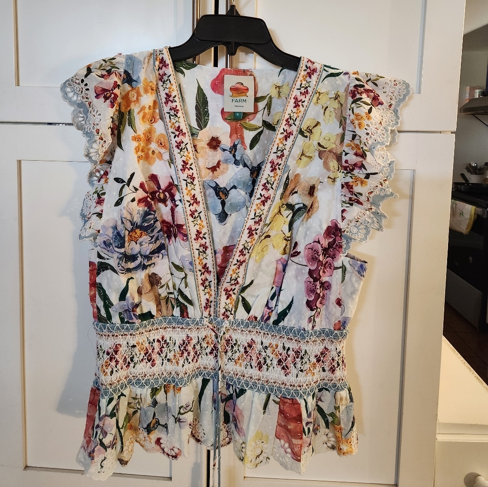 FARM Rio Multicolor Floral Lace Blouse SzXL